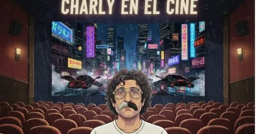 Charly García en primer plano, mirada intensa en blanco y negro