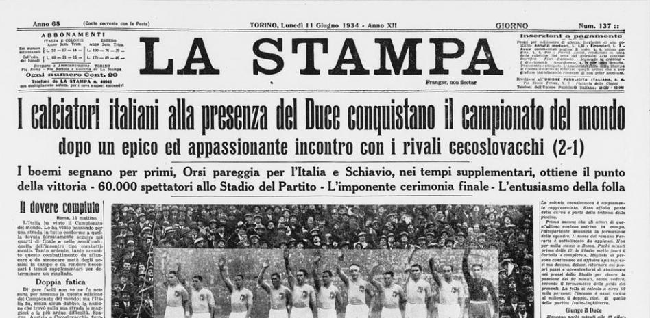 Facsímil de la Stampa de Italia con el título azurro en 1934