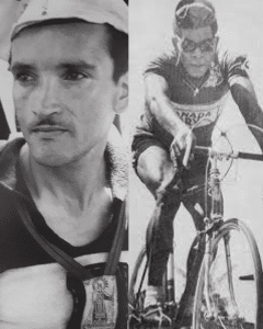 José Armando Alfaro, el ciclista de la Virgen, y Jesús María Lucumí, corredor de las Fuerzas Armadas, en imágenes históricas de la Vuelta a Colombia.