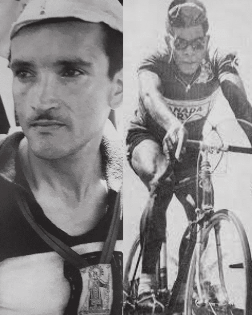José Armando Alfaro, el ciclista de la Virgen, y Jesús María Lucumí, corredor de las Fuerzas Armadas, en imágenes históricas de la Vuelta a Colombia.