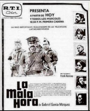 Anuncio de la serie La mala hora, adaptación televisiva de la novela de Gabriel García Márquez emitida por RTI.