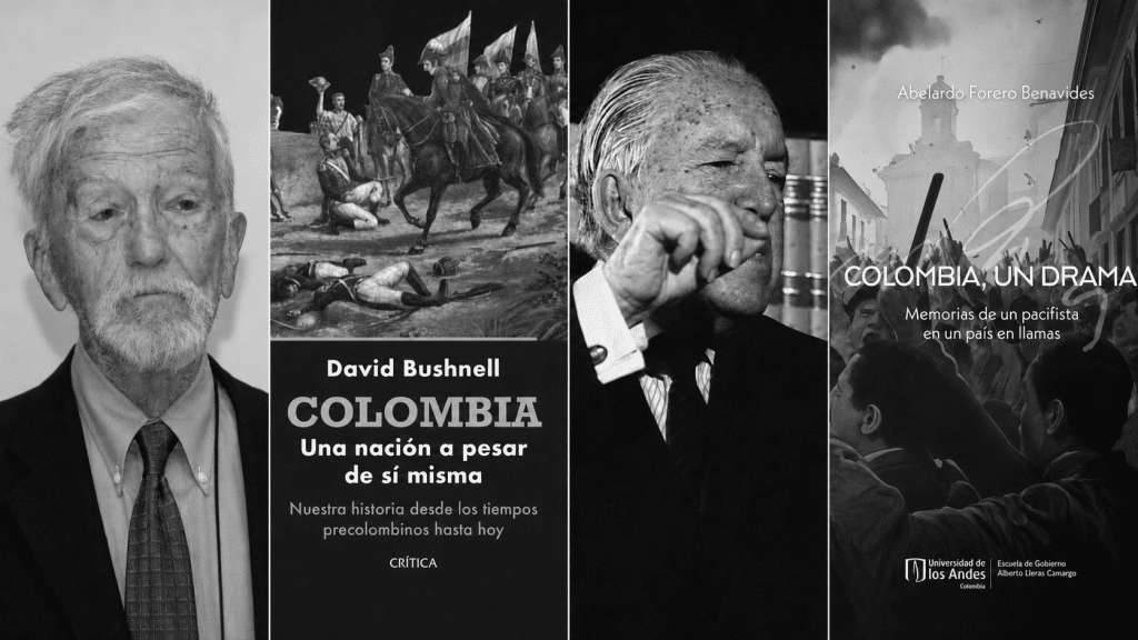 David Bushnell junto a Colombia, una nación a pesar de sí misma, y Abelardo Forero Benavides junto a Colombia, un drama.