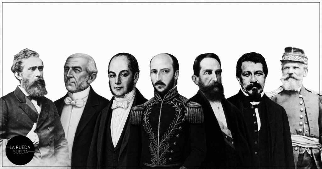 Composición con siete mandatarios que ejercieron el poder en Colombia fuera de Bogotá: Joaquín Riascos, Manuel Antonio Sanclemente, José de Obaldía, Tomás Herrera, Rafael Núñez, Juan José Nieto y Leonardo Canal.