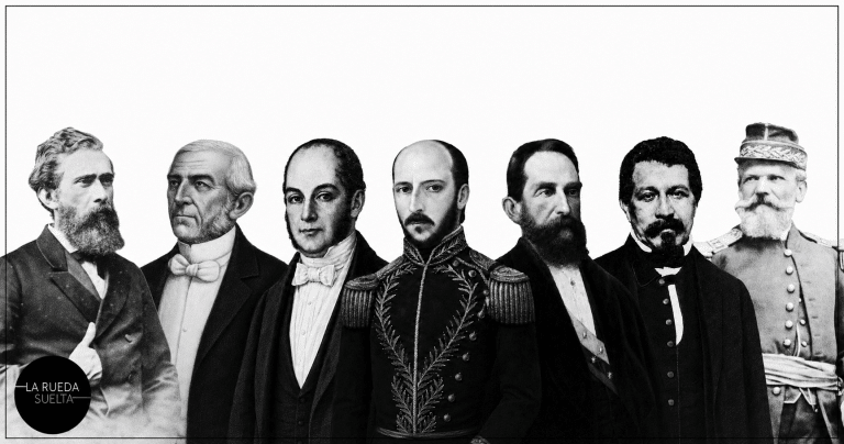 Composición con siete mandatarios que ejercieron el poder en Colombia fuera de Bogotá: Joaquín Riascos, Manuel Antonio Sanclemente, José de Obaldía, Tomás Herrera, Rafael Núñez, Juan José Nieto y Leonardo Canal.